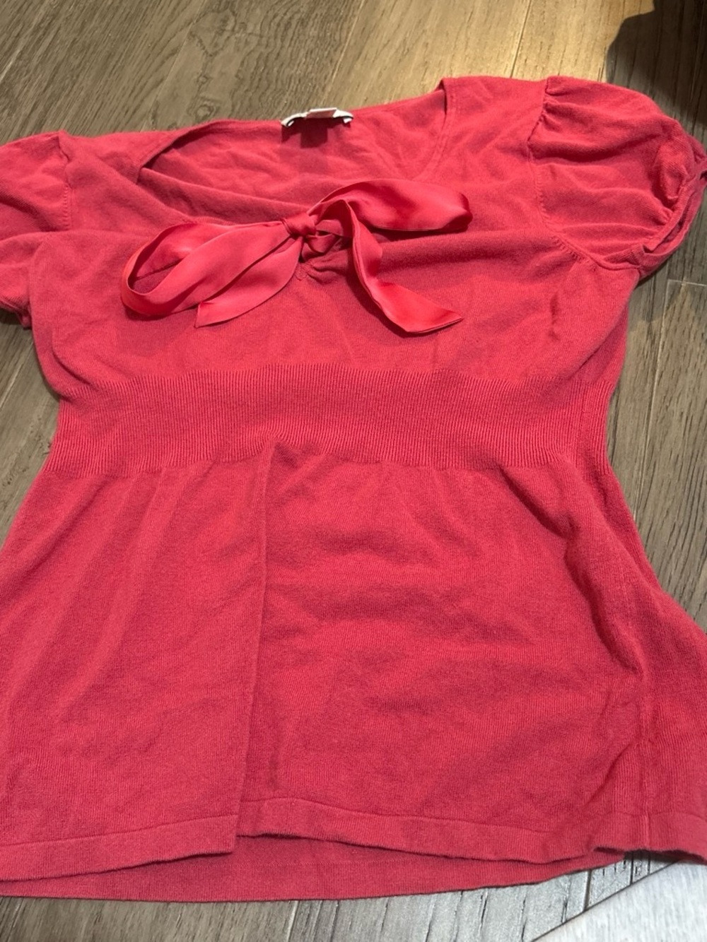 LOFT Coral Tie-Neck Short Sleeve Knit Top
